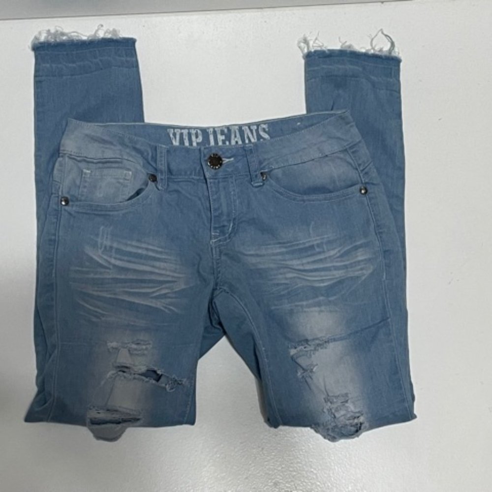 V.I.P. Distressed Skinny Ripped Low Rise Jeans 0 - Picture 5 of 6